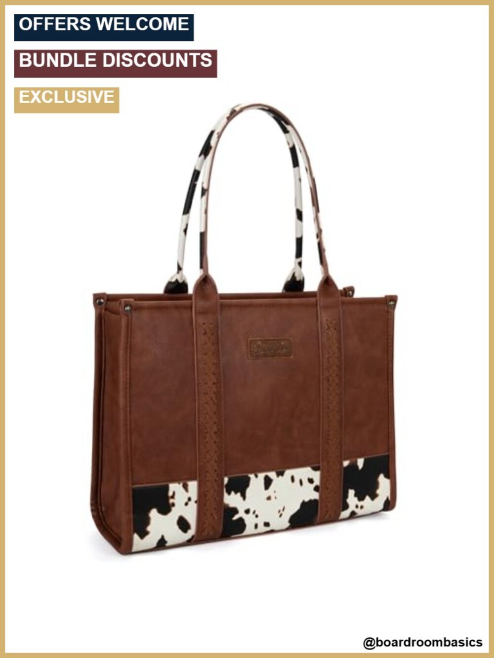 Large Western Cow Print Top Handle Tote Satchel Faux Leather Handbag